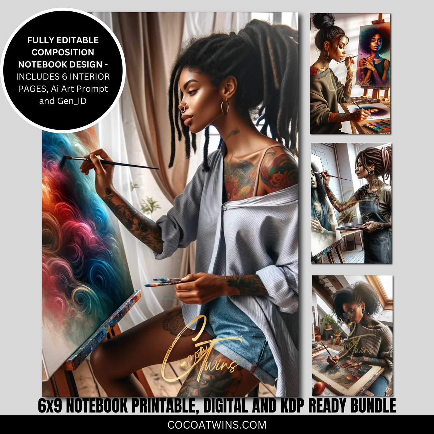 01-EB | Editable Journal PLR Kit Bundle Set with Ai Art Prompt and Gen_ID | Fully Editable Canva Templates