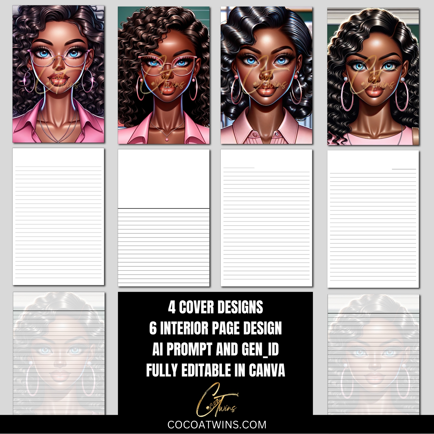 01-BKB | Editable Journal PLR Kit Bundle Set with Ai Art Prompt and Gen_ID | Fully Editable Canva Templates
