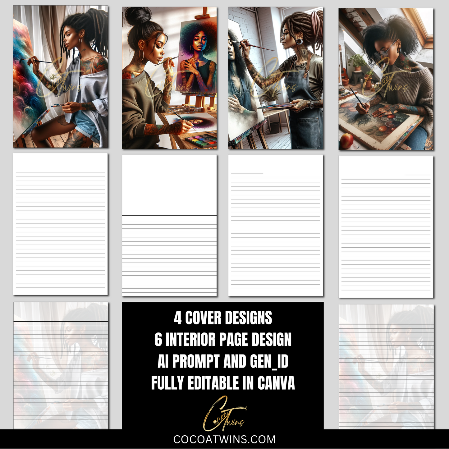 01-EB | Editable Journal PLR Kit Bundle Set with Ai Art Prompt and Gen_ID | Fully Editable Canva Templates
