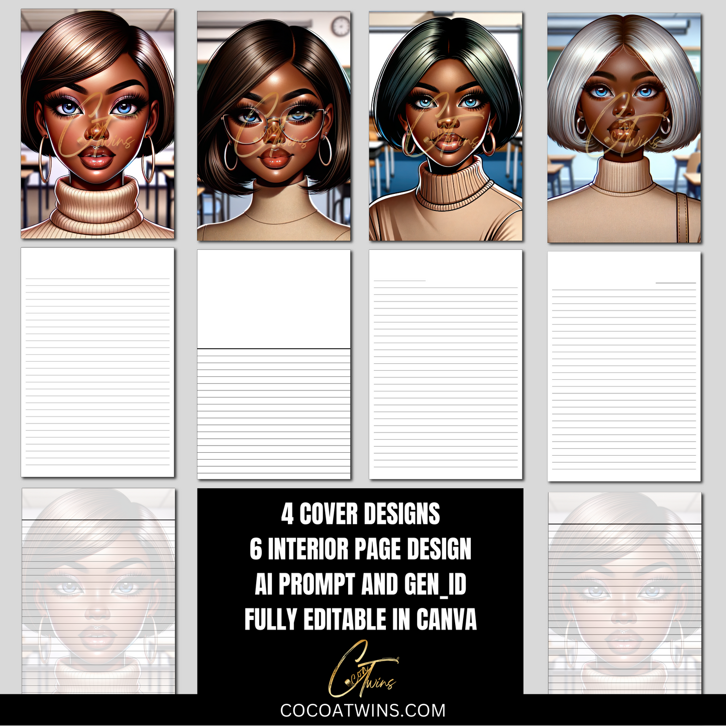 02-BKB | Editable Journal PLR Kit Bundle Set with Ai Art Prompt and Gen_ID | Fully Editable Canva Templates