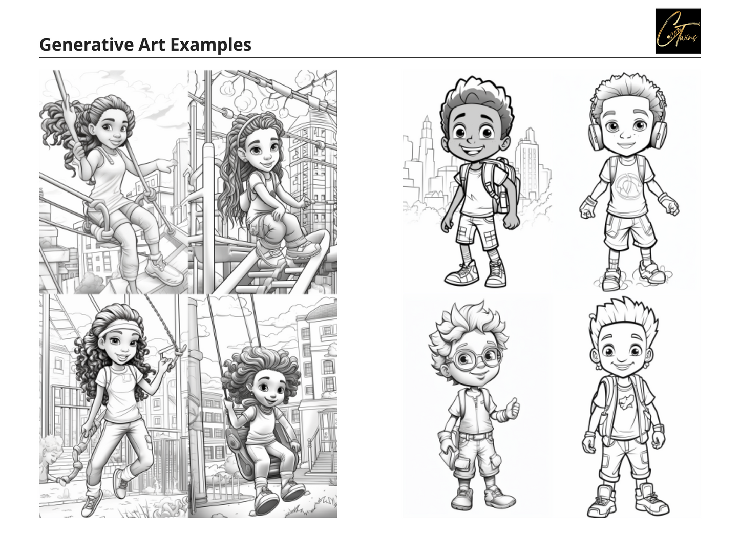 Prompt Guide - Coloring Pages Featuring African American Children | 60 MidJourney Prompts | 12 Word Prompts | 48 Visual Prompts | Customize
