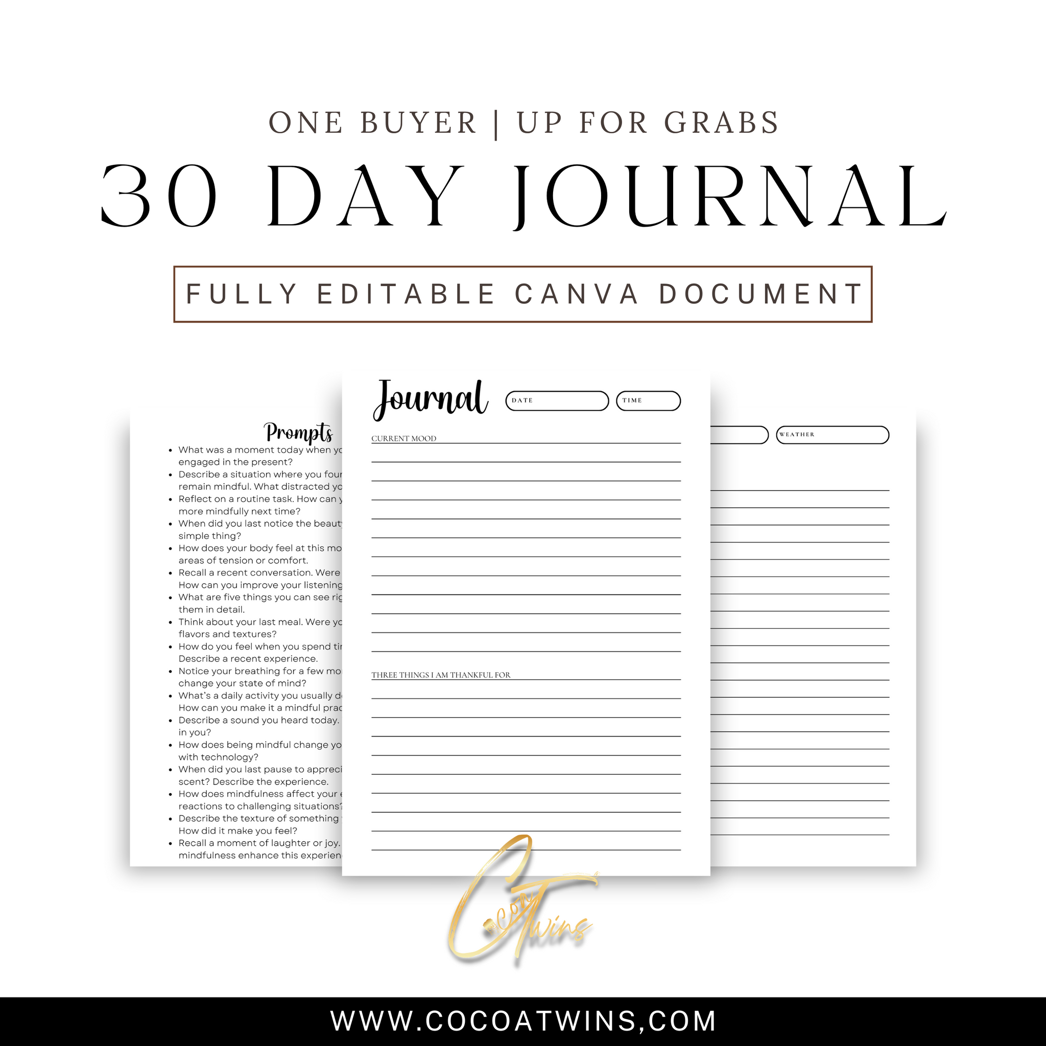Mindful Moments - Cultivating Presence and Peace - EB | One Buyer 30 Day Prompt Journal
