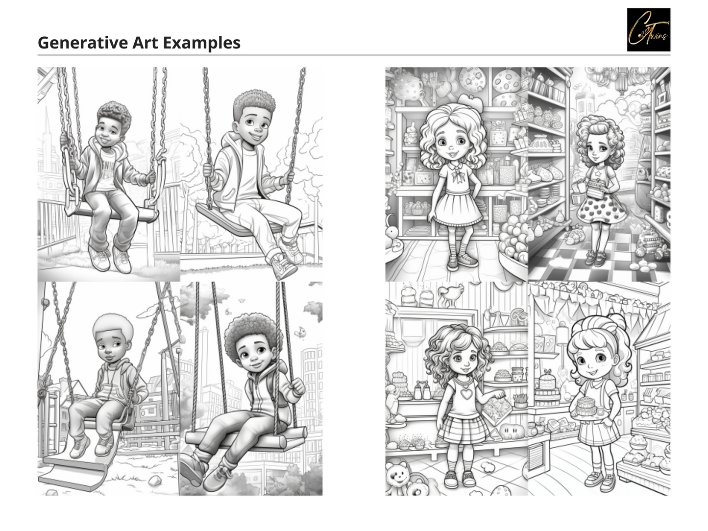 Prompt Guide - Coloring Pages Featuring African American Children | 60 MidJourney Prompts | 12 Word Prompts | 48 Visual Prompts | Customize