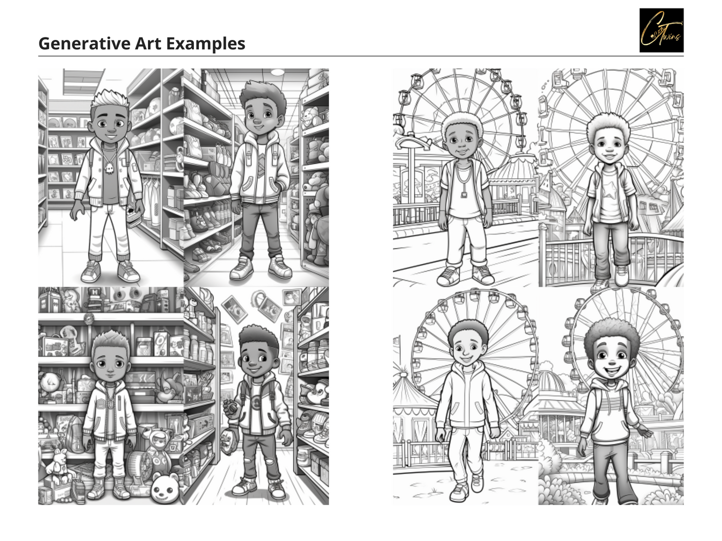 Prompt Guide - Coloring Pages Featuring African American Children | 60 MidJourney Prompts | 12 Word Prompts | 48 Visual Prompts | Customize