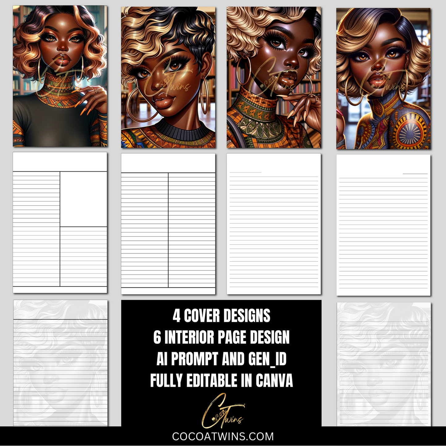 02-JB | Editable Journal PLR Kit Bundle Set with Ai Art Prompt and Gen_ID | Fully Editable Canva Templates