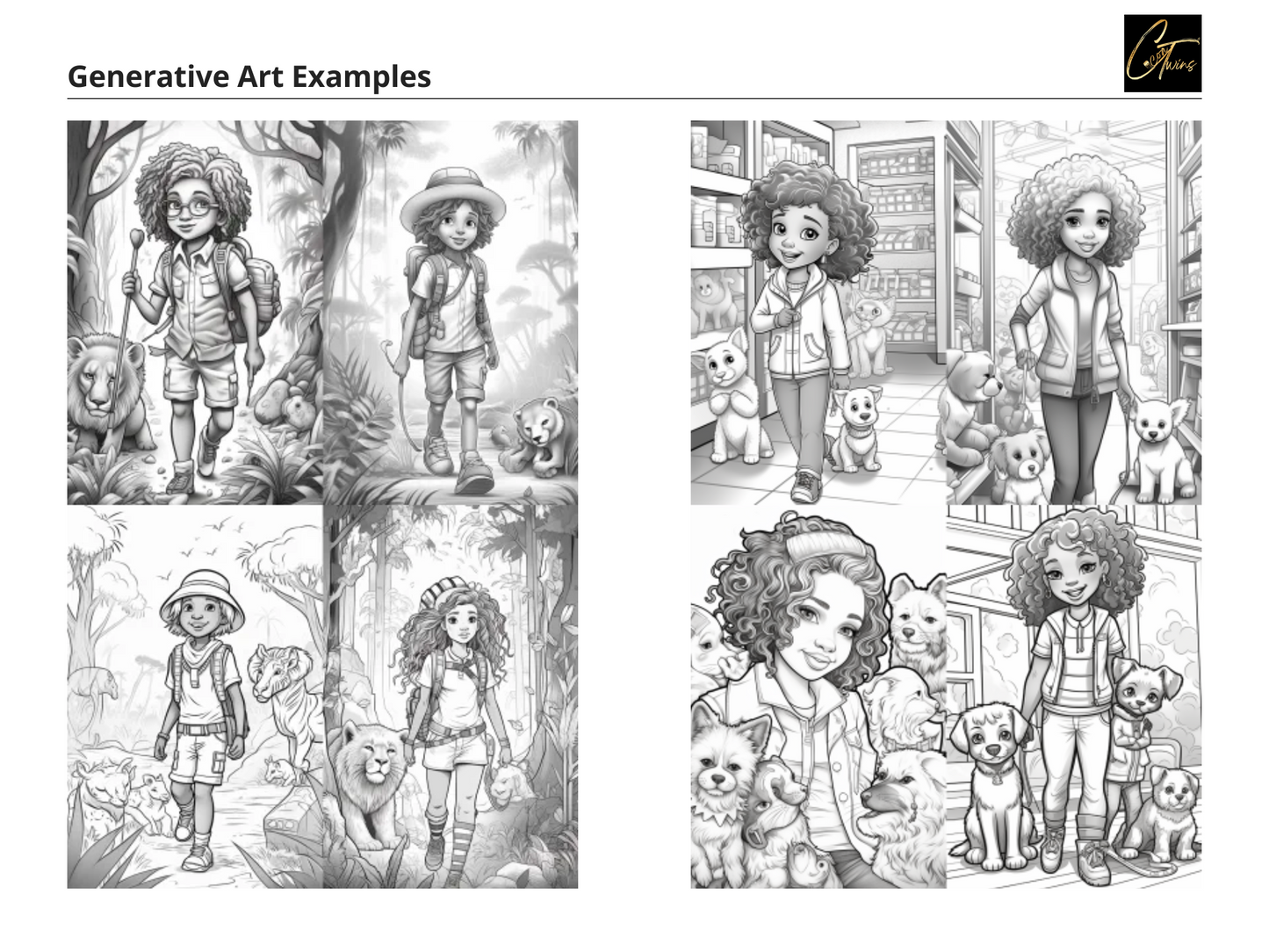 Prompt Guide - Coloring Pages Featuring African American Children | 60 MidJourney Prompts | 12 Word Prompts | 48 Visual Prompts | Customize