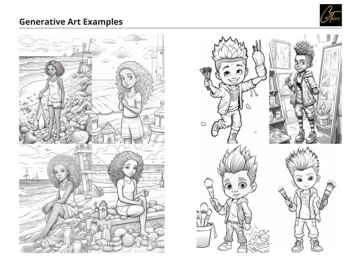 Prompt Guide - Coloring Pages Featuring African American Children | 60 MidJourney Prompts | 12 Word Prompts | 48 Visual Prompts | Customize