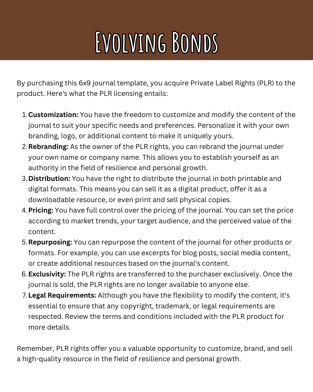 Evolving Bonds - Embracing the Journey of Step-fatherhood | 100 Page 6x9 PLR Journal - with Bleed (Only One Available - Copyrights to the Product Transferred to the Purchaser)
