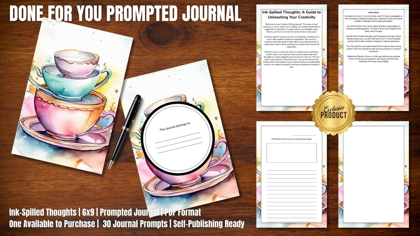 Ink Spilled Thoughts - A Guide to Unleashing Creativity | Pre-Designed Prompted Journal | ONLY ONE AVAILABLE