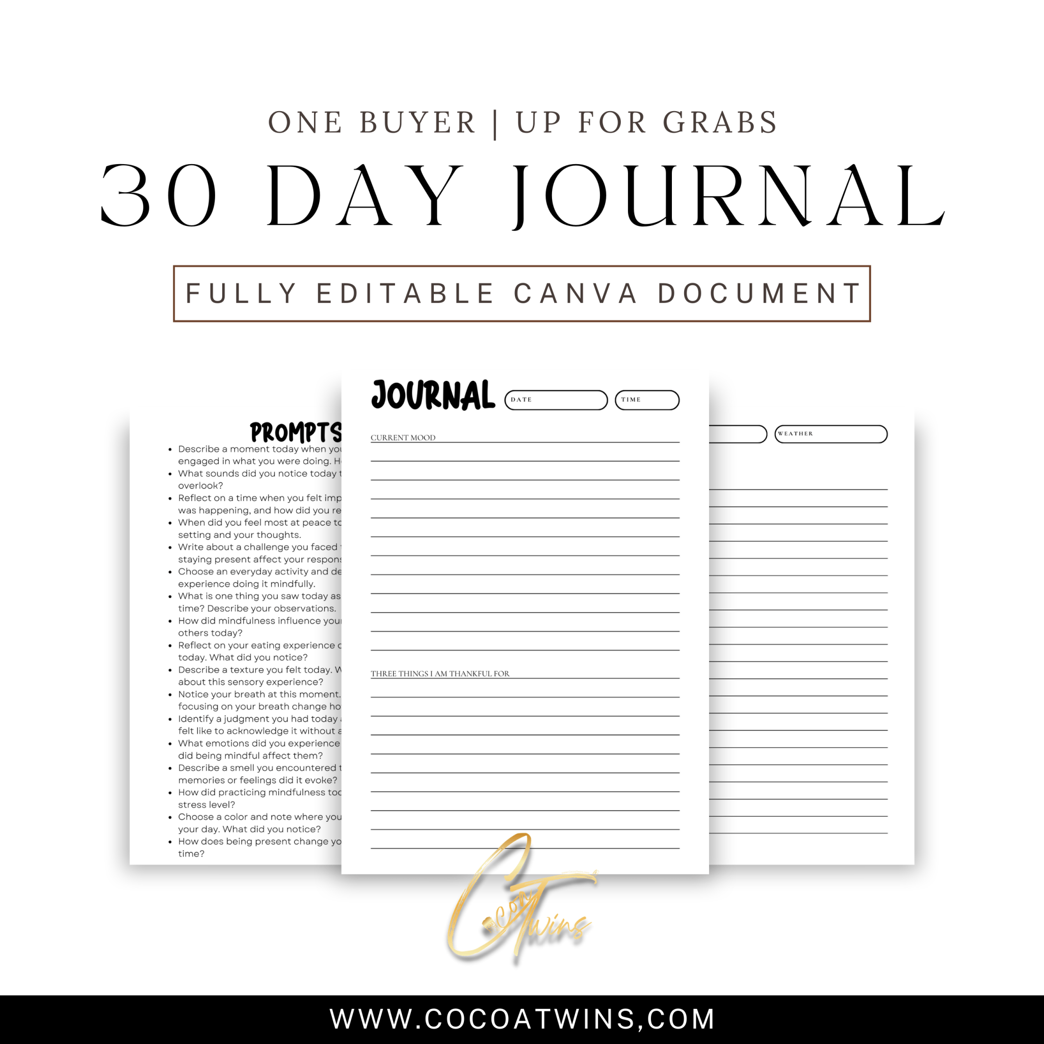 Moments of Mindfulness - A Journey to Present Awareness - EB | One Buyer 30 Day Prompt Journal - Cocoa Twins