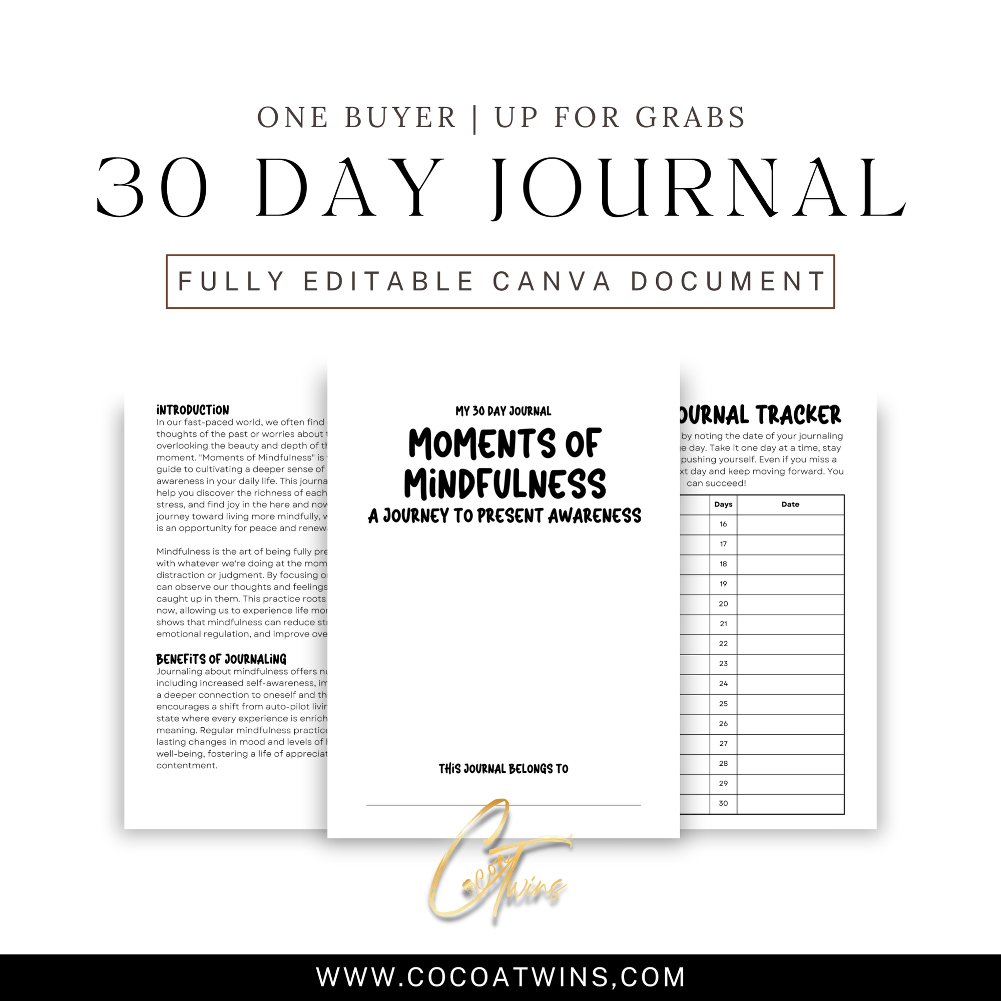 Moments of Mindfulness - A Journey to Present Awareness - EB | One Buyer 30 Day Prompt Journal - Cocoa Twins