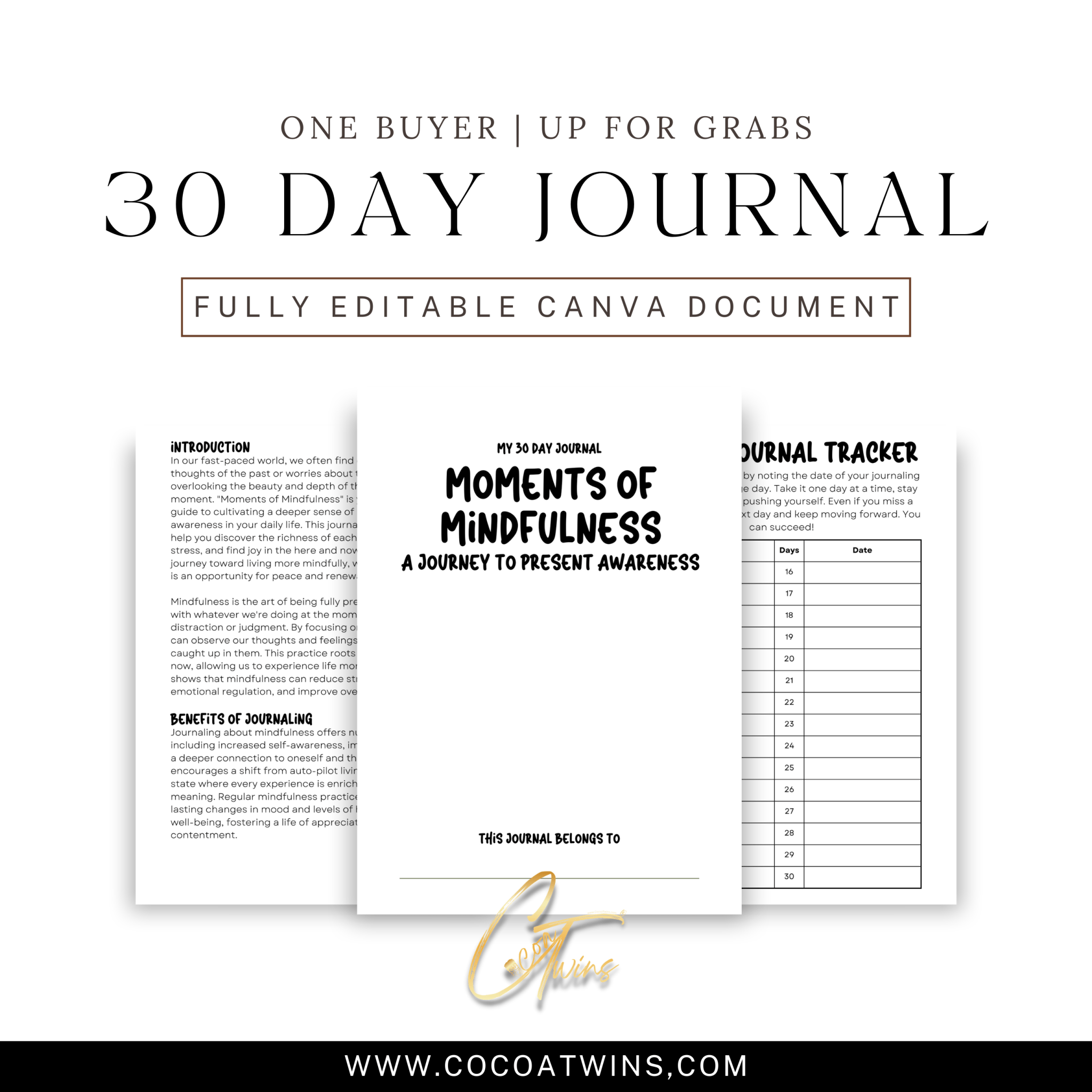 Moments of Mindfulness - A Journey to Present Awareness - EB | One Buyer 30 Day Prompt Journal - Cocoa Twins
