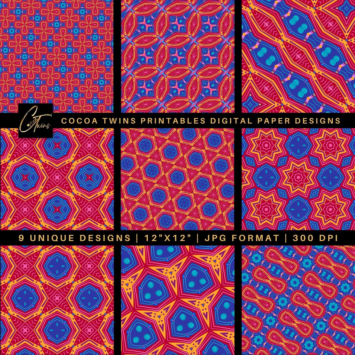 Digital Paper - Bohemian Inspired Pink and Blue
