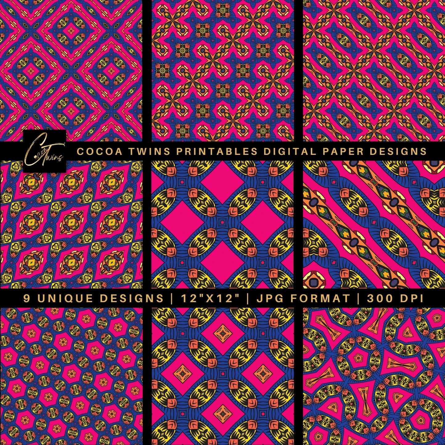 Digital Paper - Bohemian Inspired Pink and Yellow