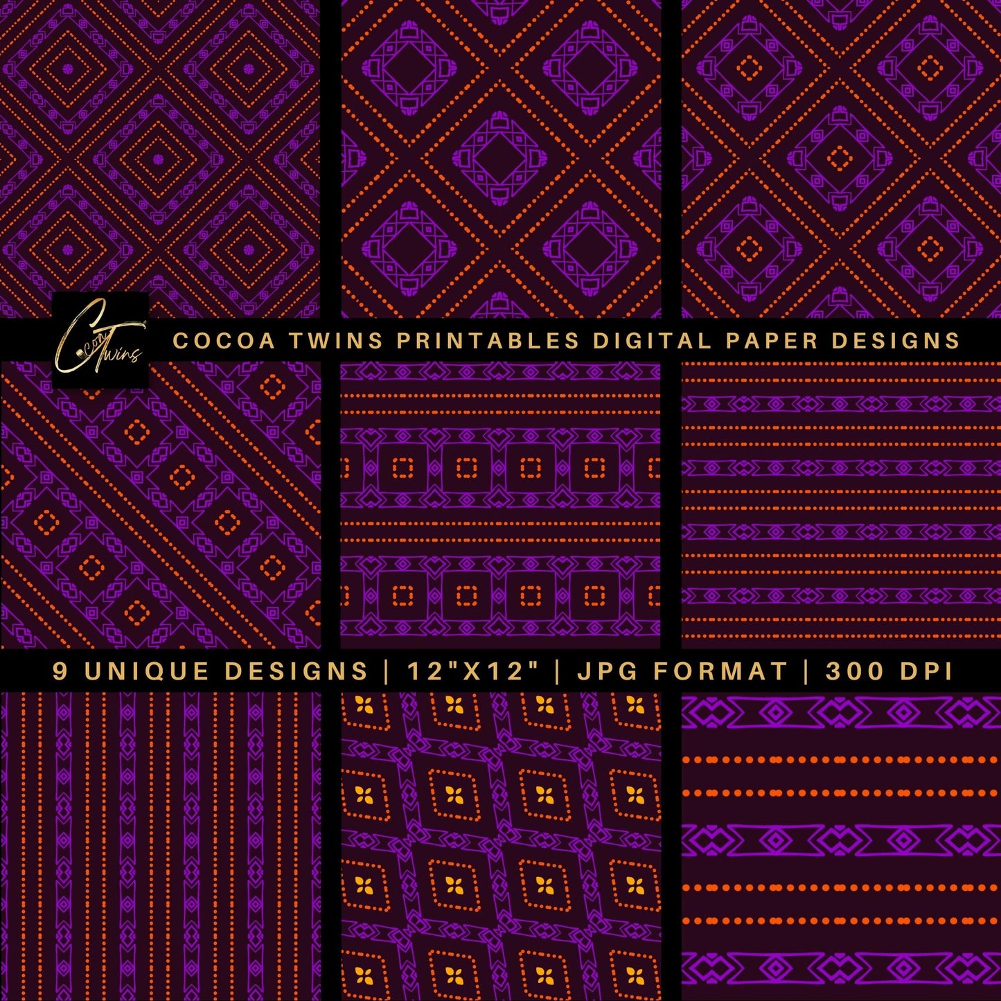 Digital Paper - Bohemian Inspired Purple and Orange