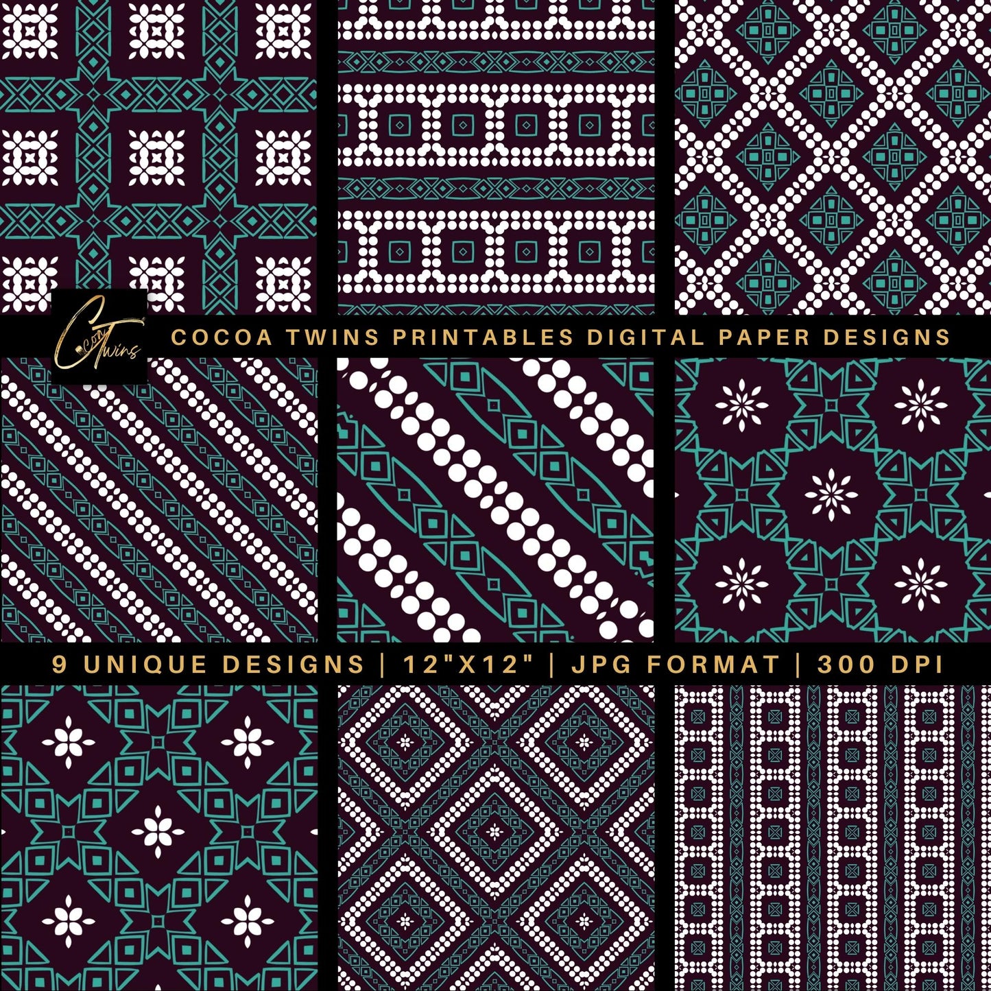 Digital Paper - Bohemian Inspired Teal and Brown