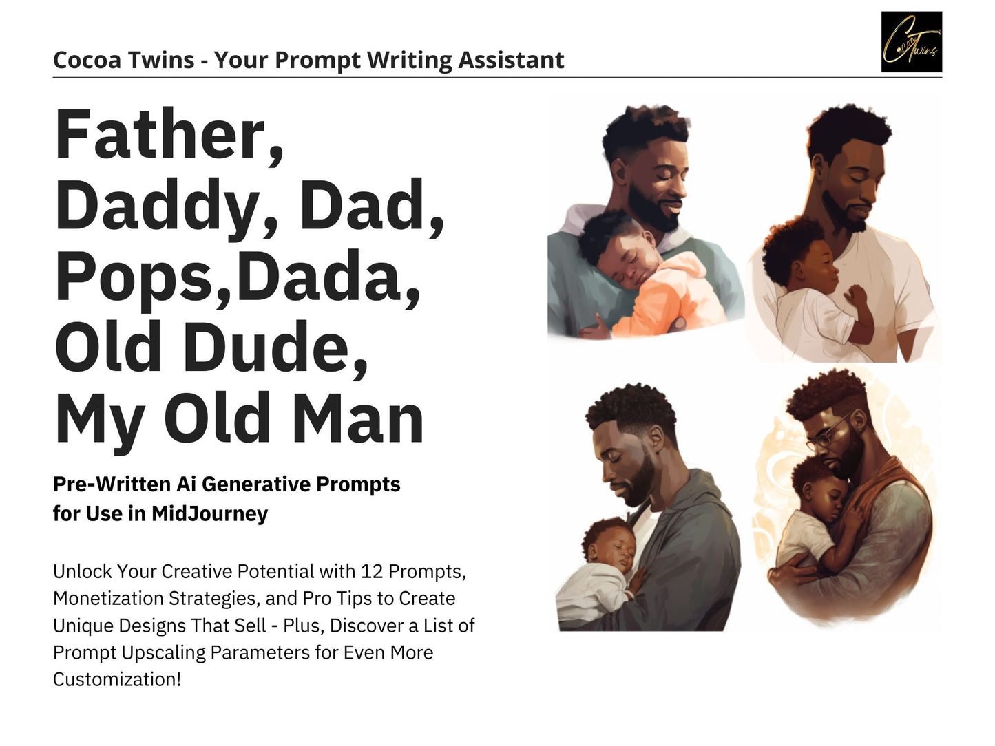 MidJourney Prompt Guide - Father, Daddy, Dad, Pops,Dada, Old Dude, My Old Man | Ai Art | Digital Download | Father's Day | African-American