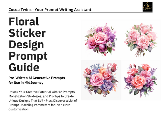 Floral Sticker Design Prompt Guide | MidJourney | Generate Beautiful Flower Stickers | Watercolor | Customizable Prompts