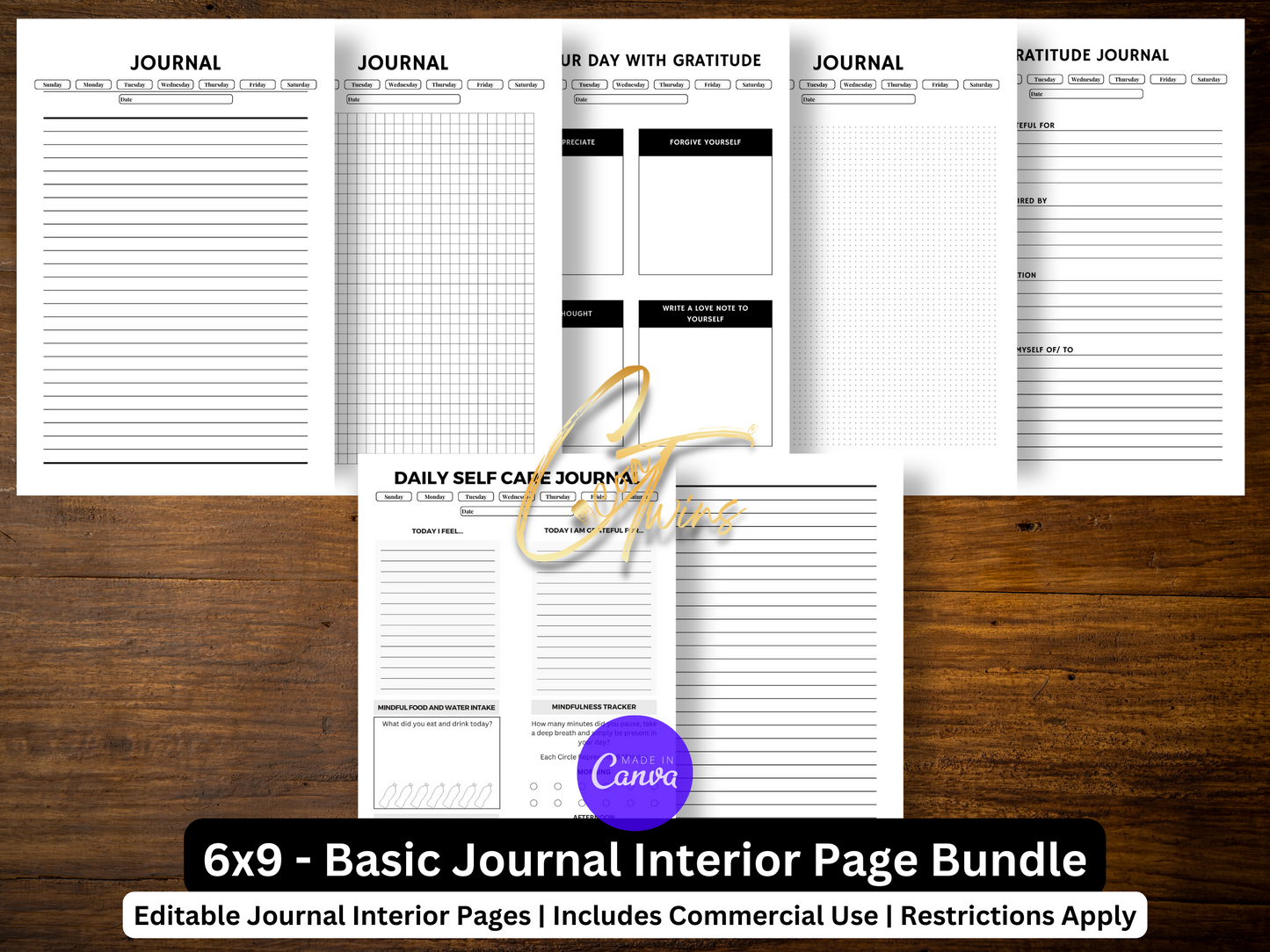 PLR - 6x9 - Basic Journal Interior Page Bundle | Canva Template | Limited Quantities