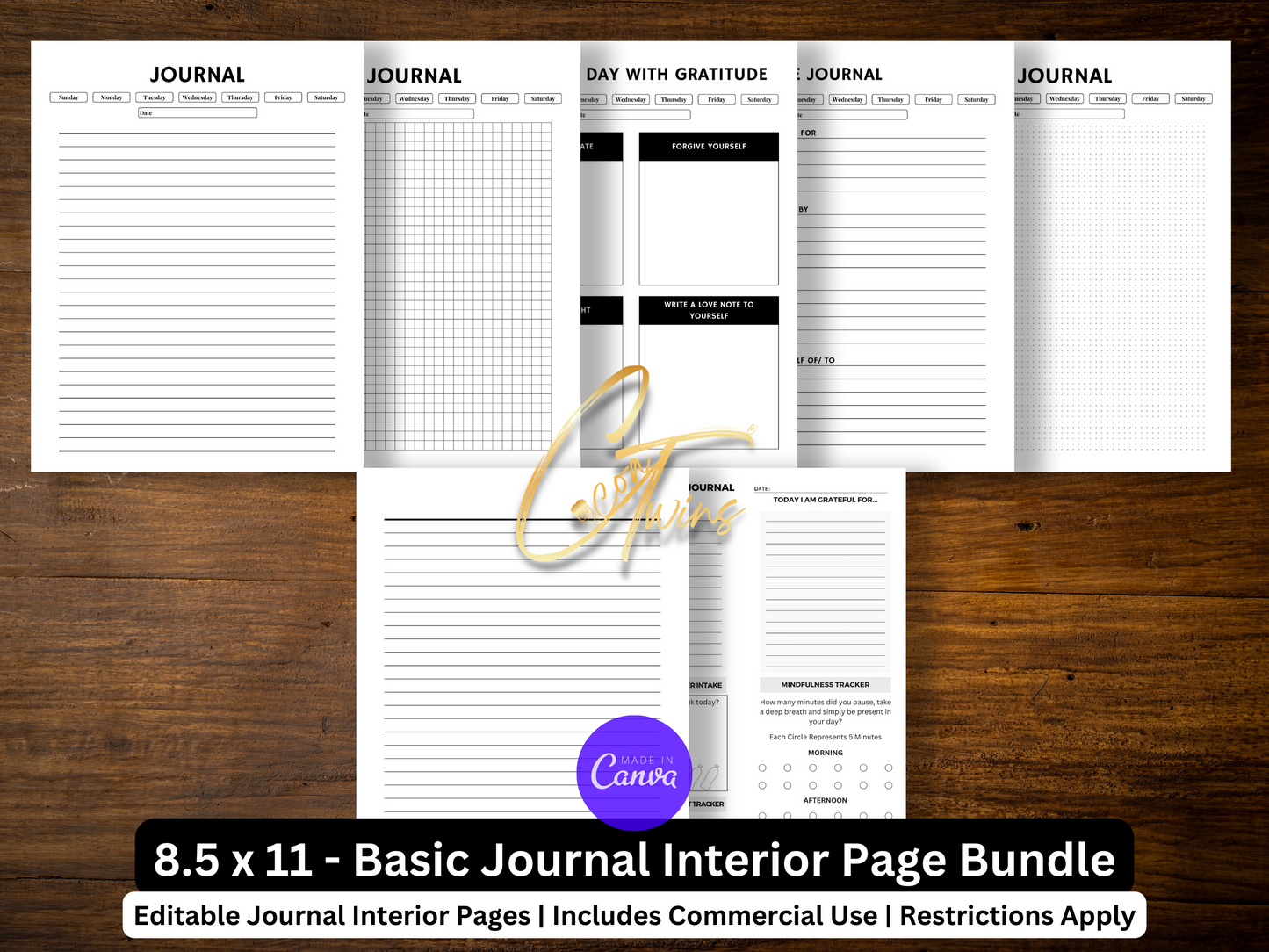 Limited Edition | 8.5x11 - Basic Journal Interior Page Bundle | Canva Template