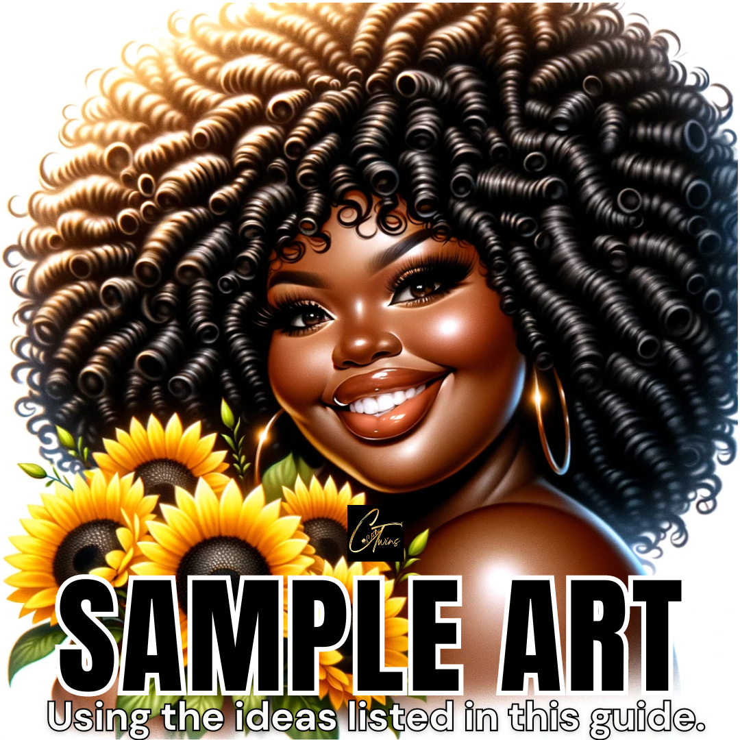 DALLE Digital Illustration Cartoon Design of Women with Sunflowers Prompt Ideas with a MEGA Bonus Pack PLR Prompt Guide