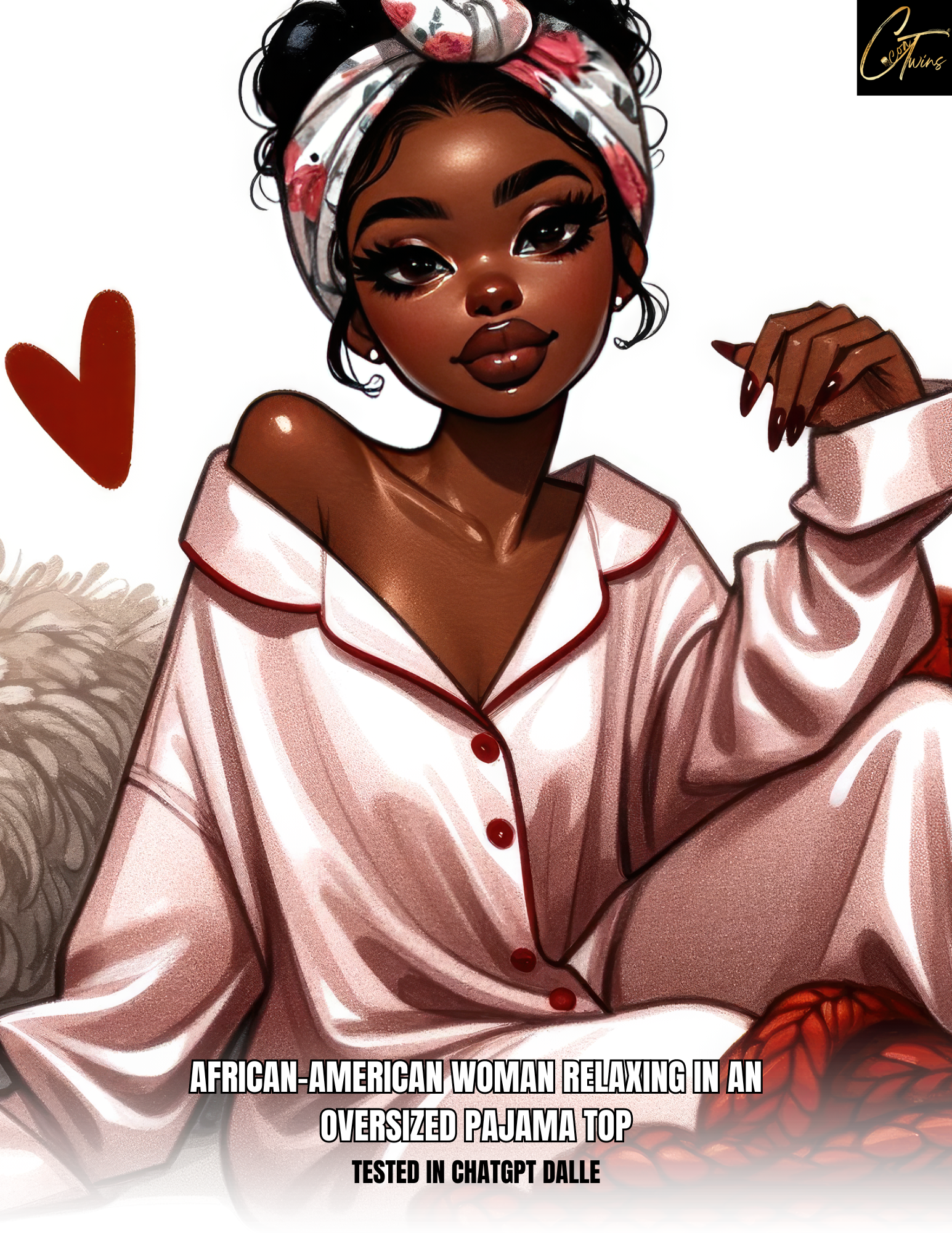 Prompt Base | African-American woman relaxing in an oversized pajama top