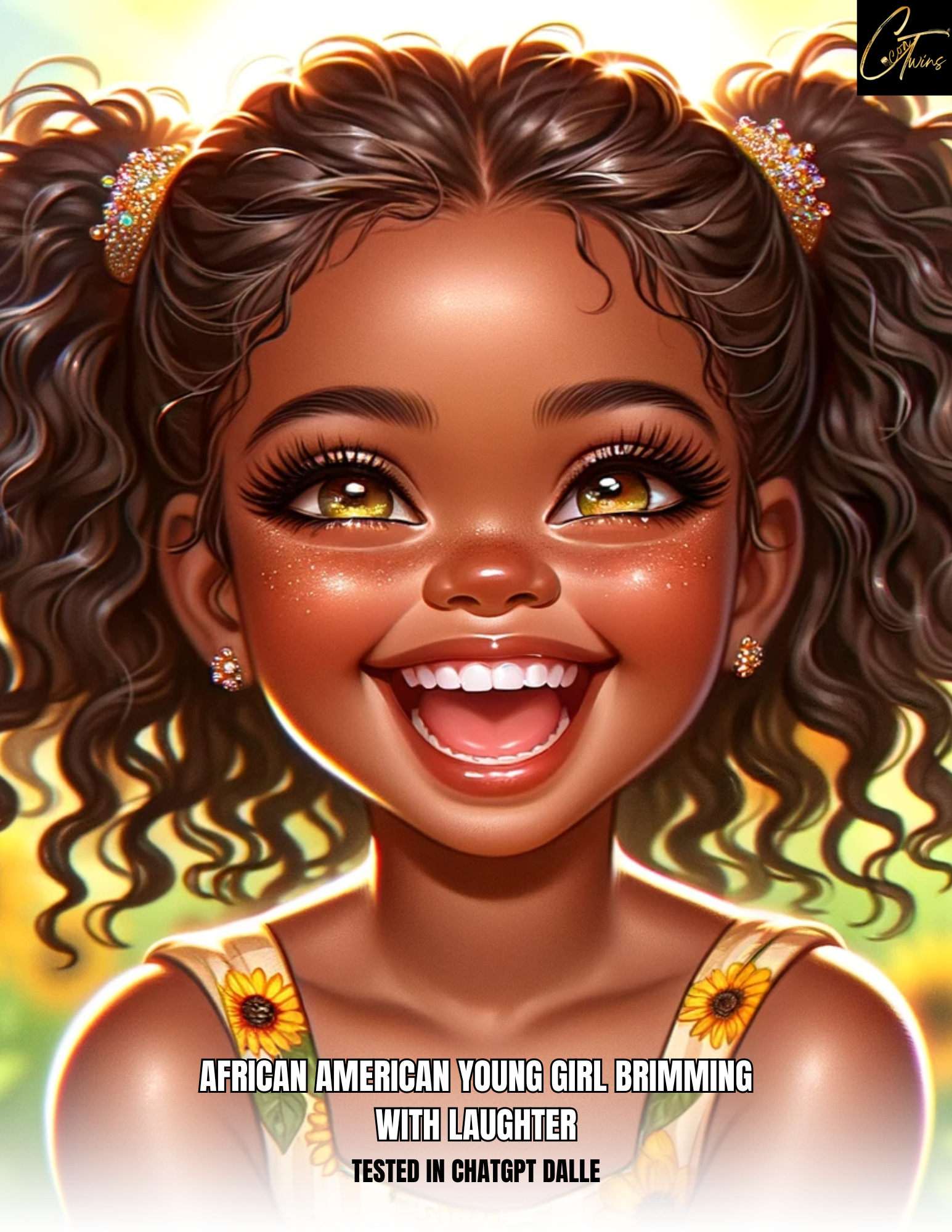 Prompt Base | African American young girl brimming with laughter...