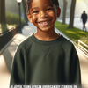 Prompt Base | A joyful young African American boy standing on a tree-lined street