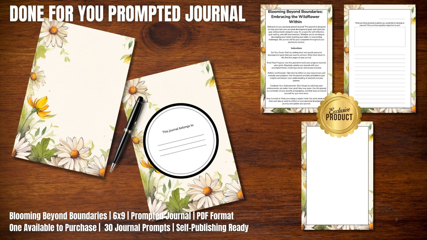 Blooming Beyond Boundaries - A Personal Growth Journal | Pre-Designed Prompted Journal | ONLY ONE AVAILABLE