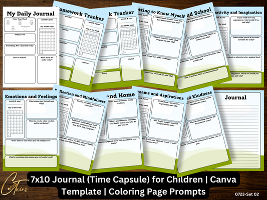 PLR | 7x10 Children's Journal Canva Template with Coloring Page Prompts Bundle | Limited Quantities
