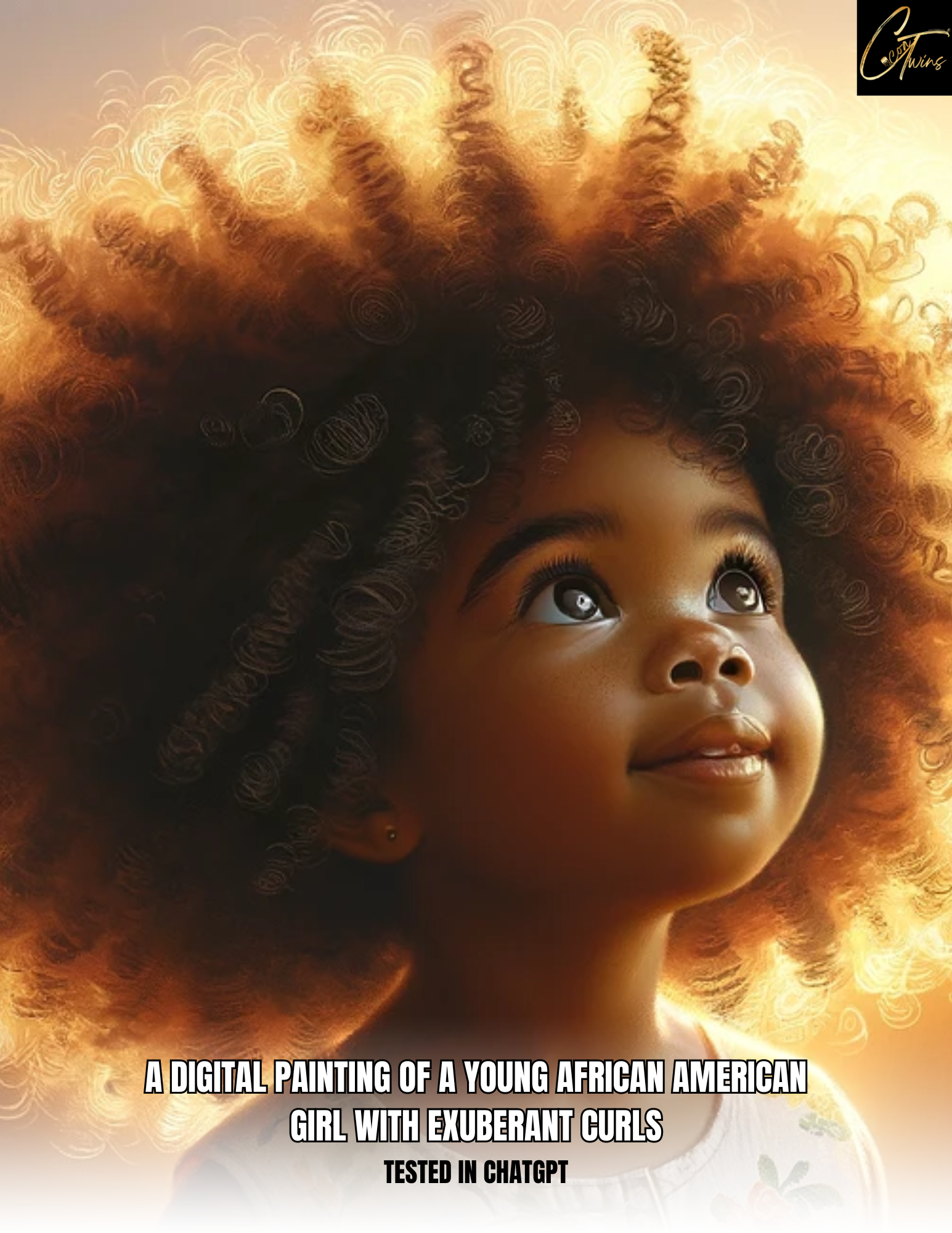 Prompt Base | A digital painting of a young African American girl with exuberant curls