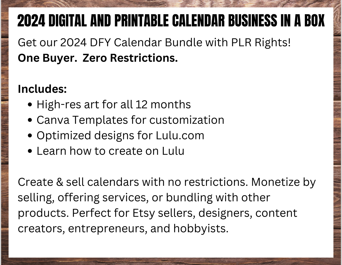 009-EB | Create & Sell Your Own 2024 Calendars | DFY Designs & Templates