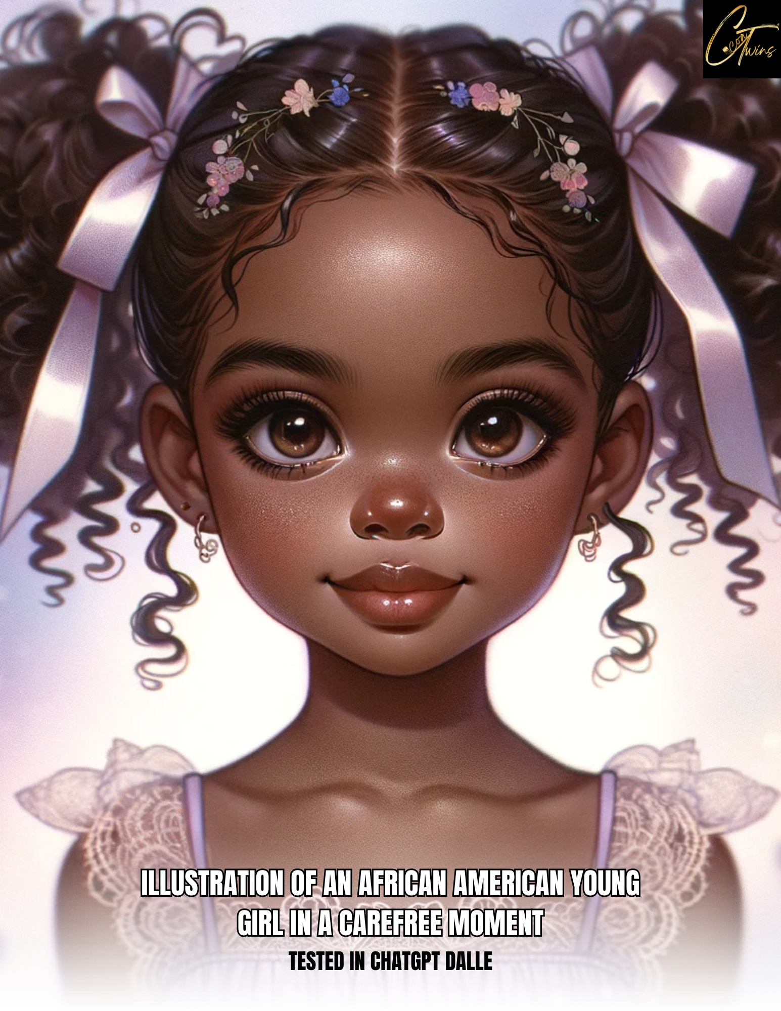 Prompt Base | illustration of an African American young girl in a carefree moment...
