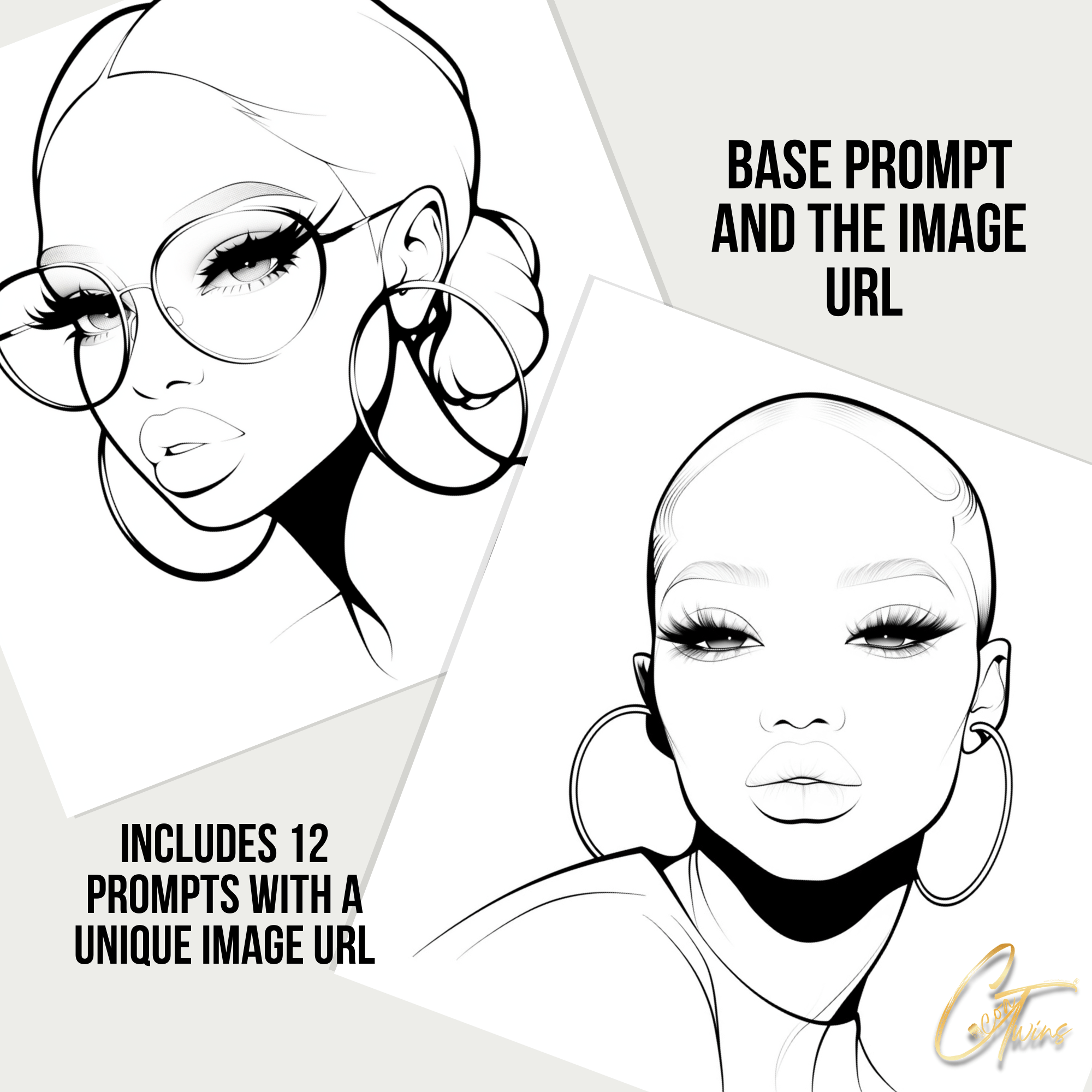 Master Resell Rights AI Art Prompt Guide | Beautiful Woman Coloring MidJourney Prompts - Cocoa Twins