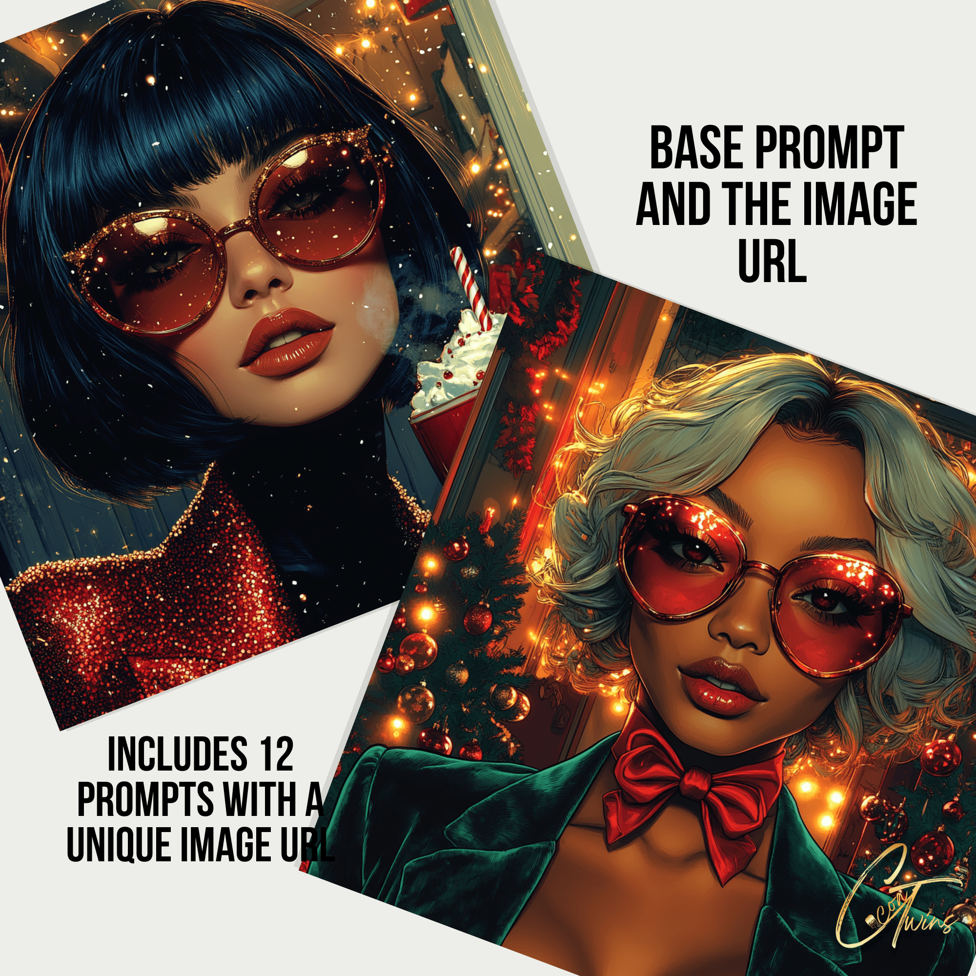 Master Resell Rights AI Art Prompt Guide | Elegant Christmas | MidJourney Prompts - Cocoa Twins