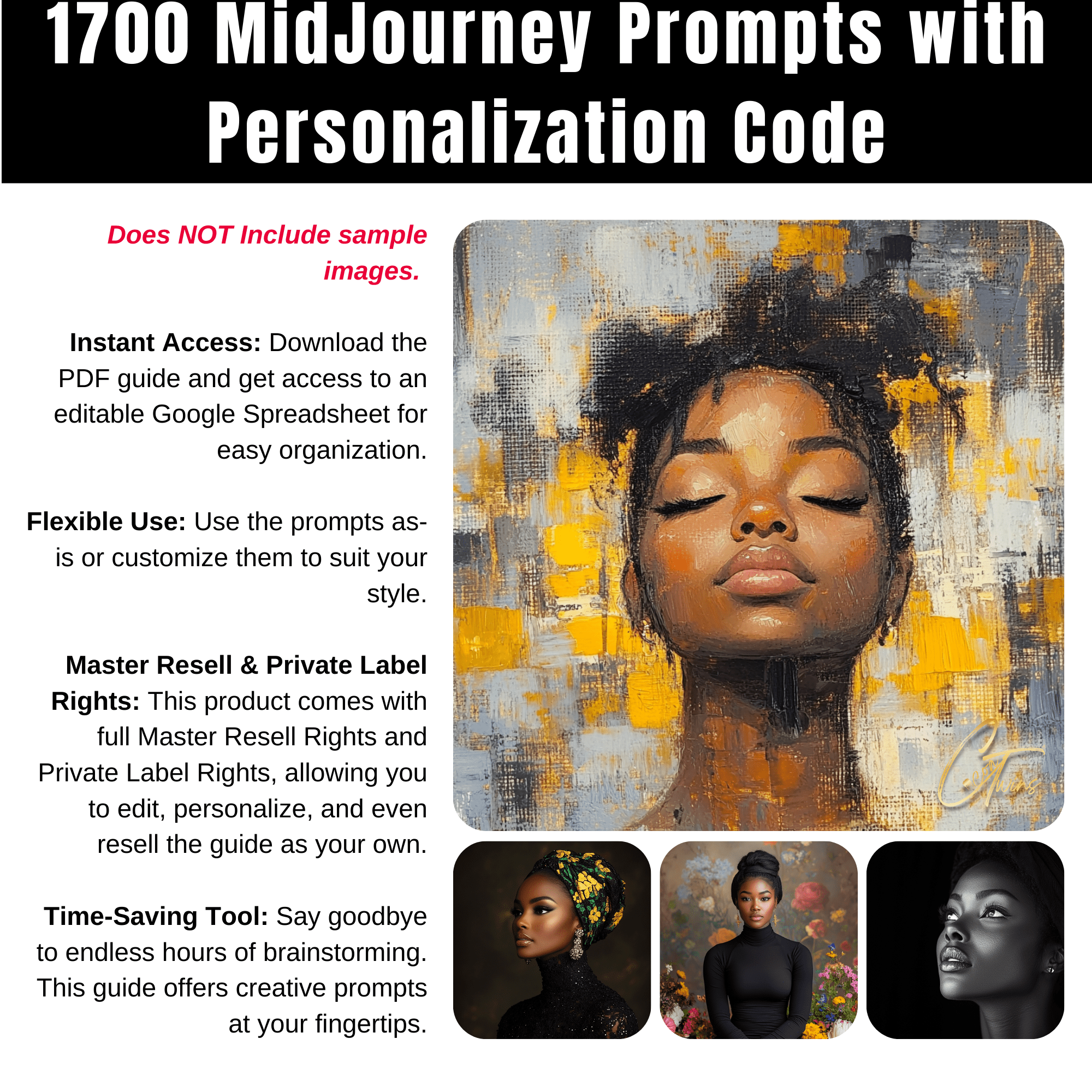 Mega MidJourney Prompt Guide of African - American Women | Over 1,700 Prompts | Master Resell Rights | AI Art Prompt Guide - Cocoa Twins