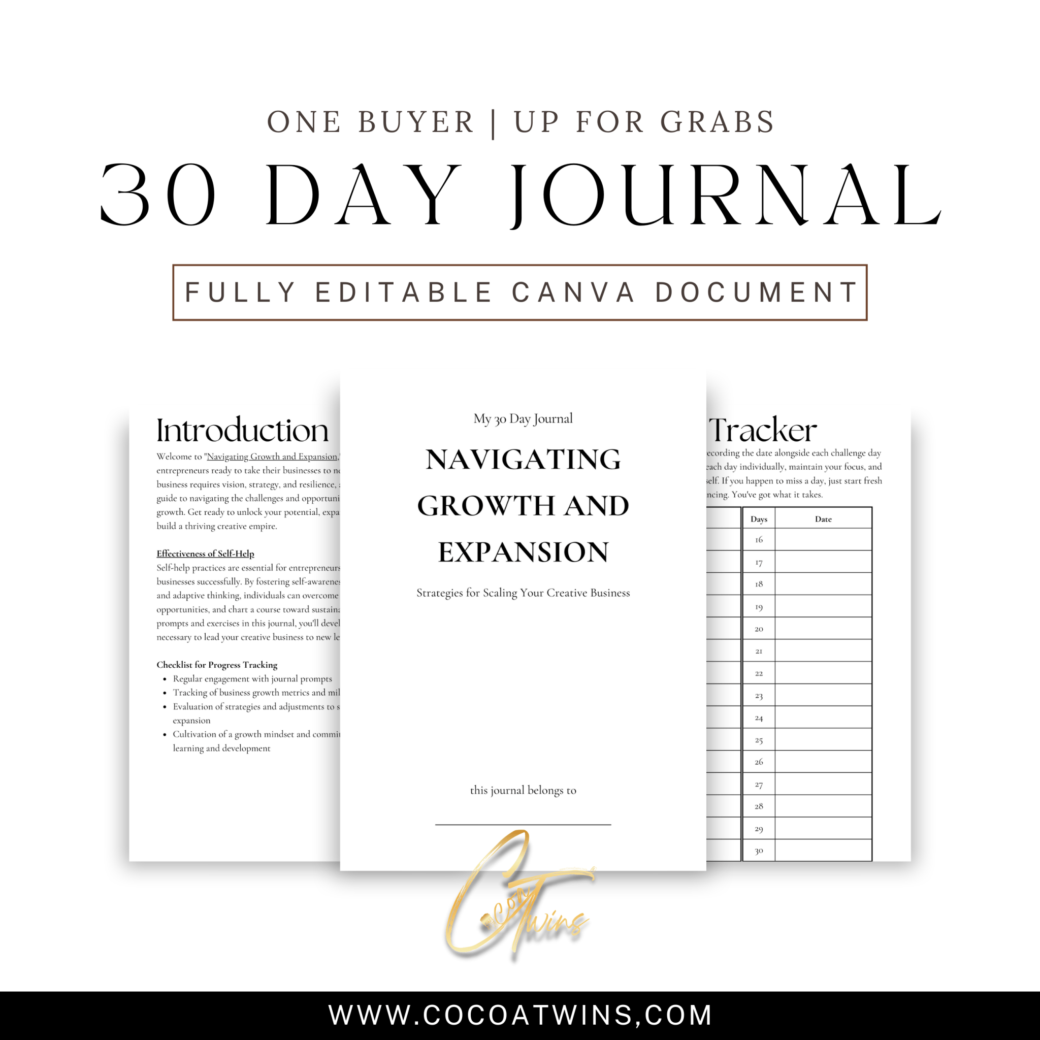 Navigating Growth and Expansion - Strategies for Scaling Your Creative Business | One Buyer 30 Day Prompt Journal - Cocoa Twins