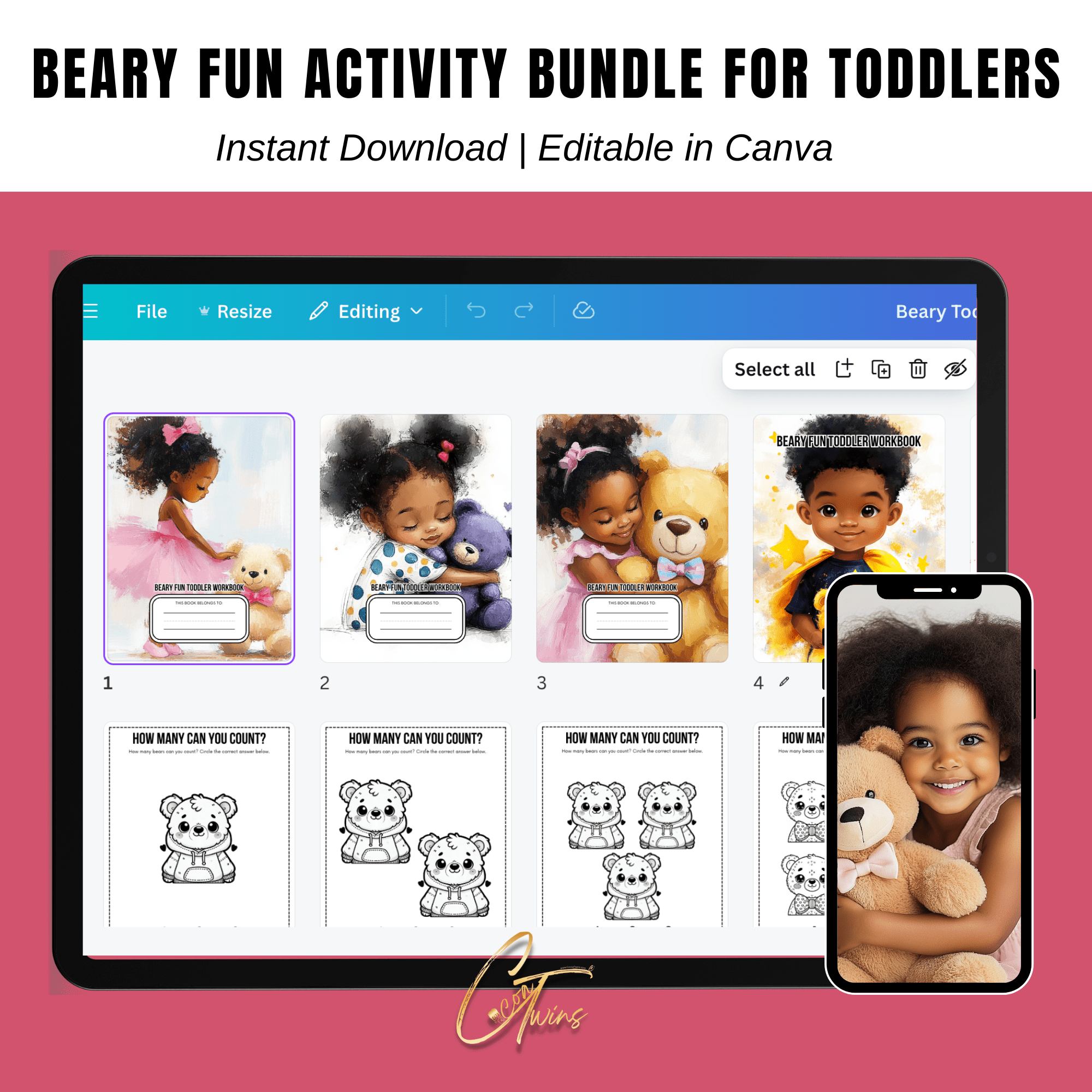 Toddler Workbook with Resell Rights | Editable in Canva | PLR & MRR | Sellable Learning Resource for Parents, Teachers & Entrepreneurs - Cocoa Twins