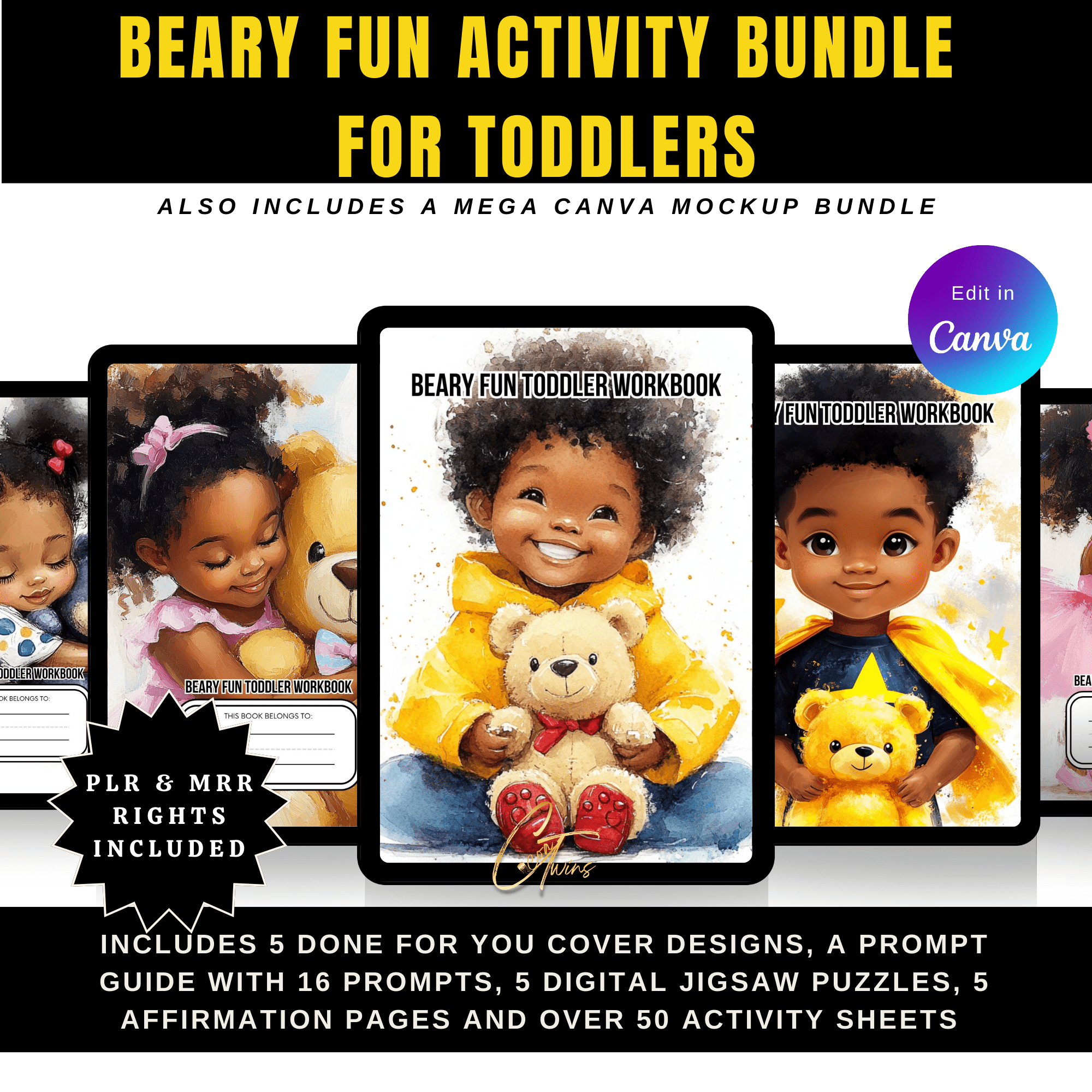 Toddler Workbook with Resell Rights | Editable in Canva | PLR & MRR | Sellable Learning Resource for Parents, Teachers & Entrepreneurs - Cocoa Twins