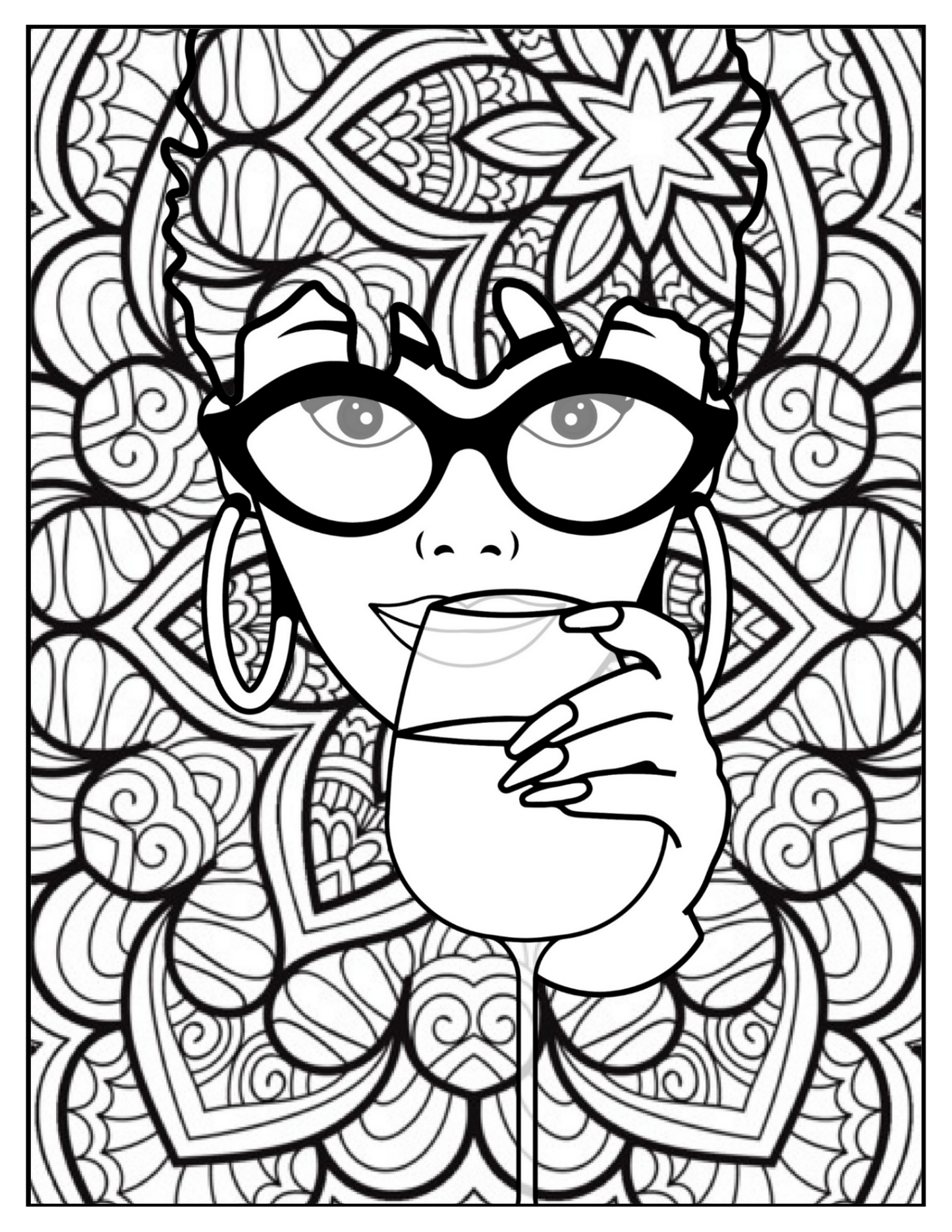 Printable Coloring Page | Avah w/ Wine Glass | 112521-10