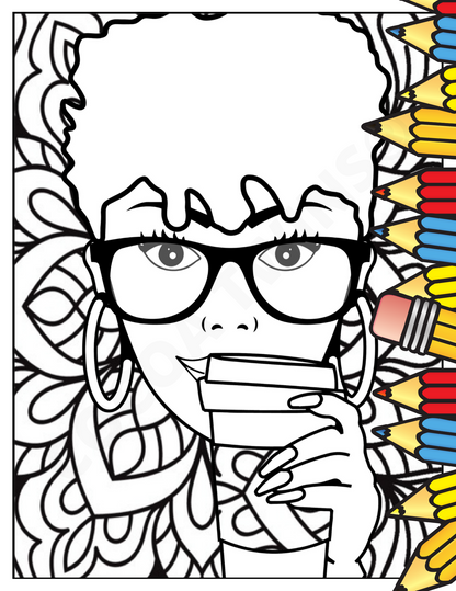 Printable Coloring Page | Avah w/ Coffee Cup | 112521-11