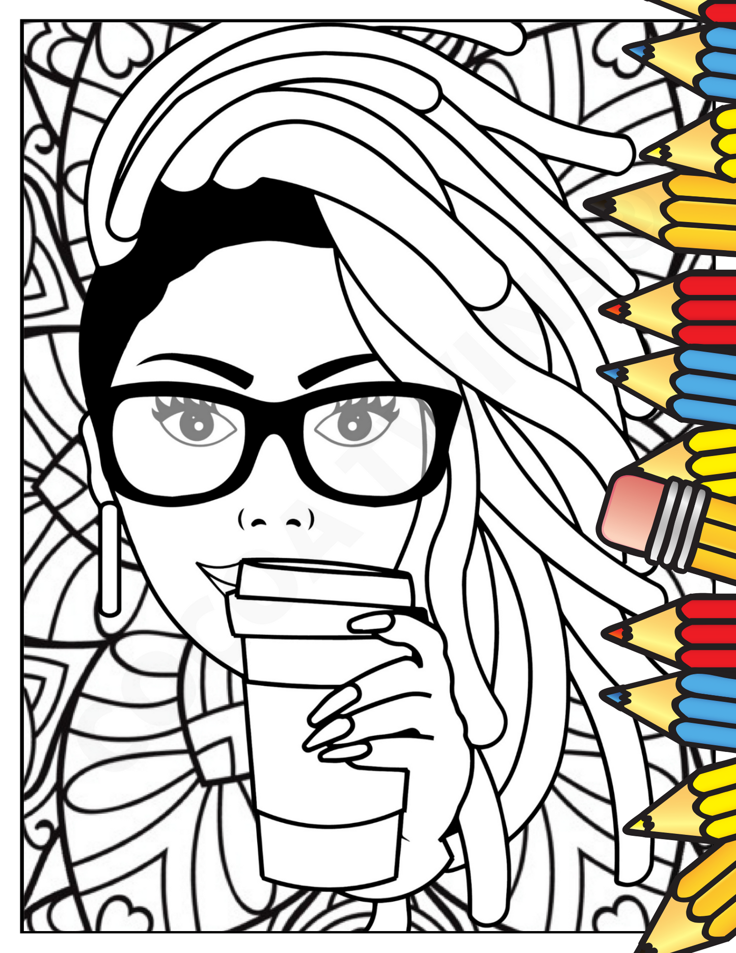 Printable Coloring Page | Avah w/ Locs and Coffee Cup | 112521-15