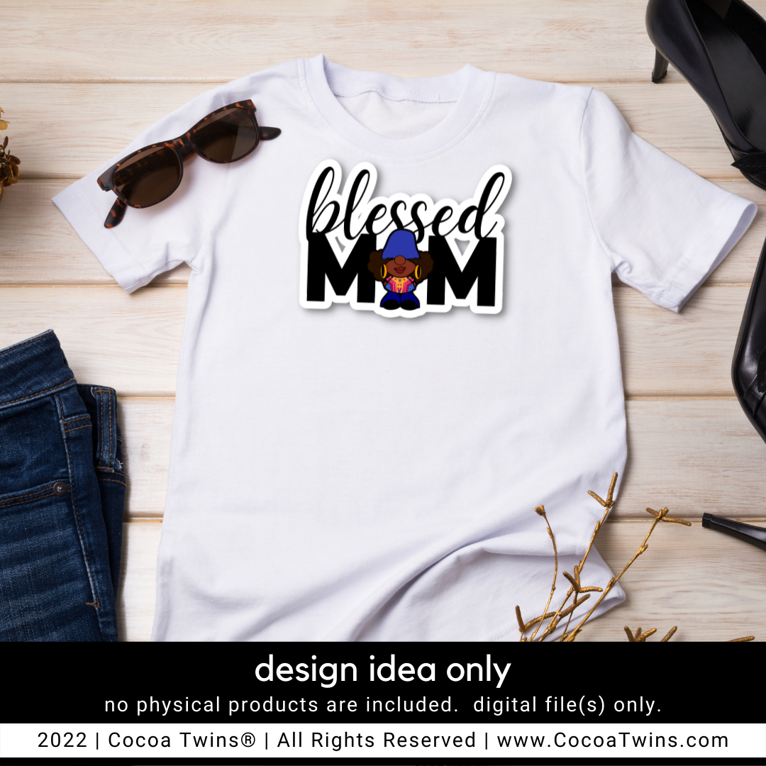 Blessed Mom Gnomie Sublimation Plug and Play Digital Design - Black and Blue