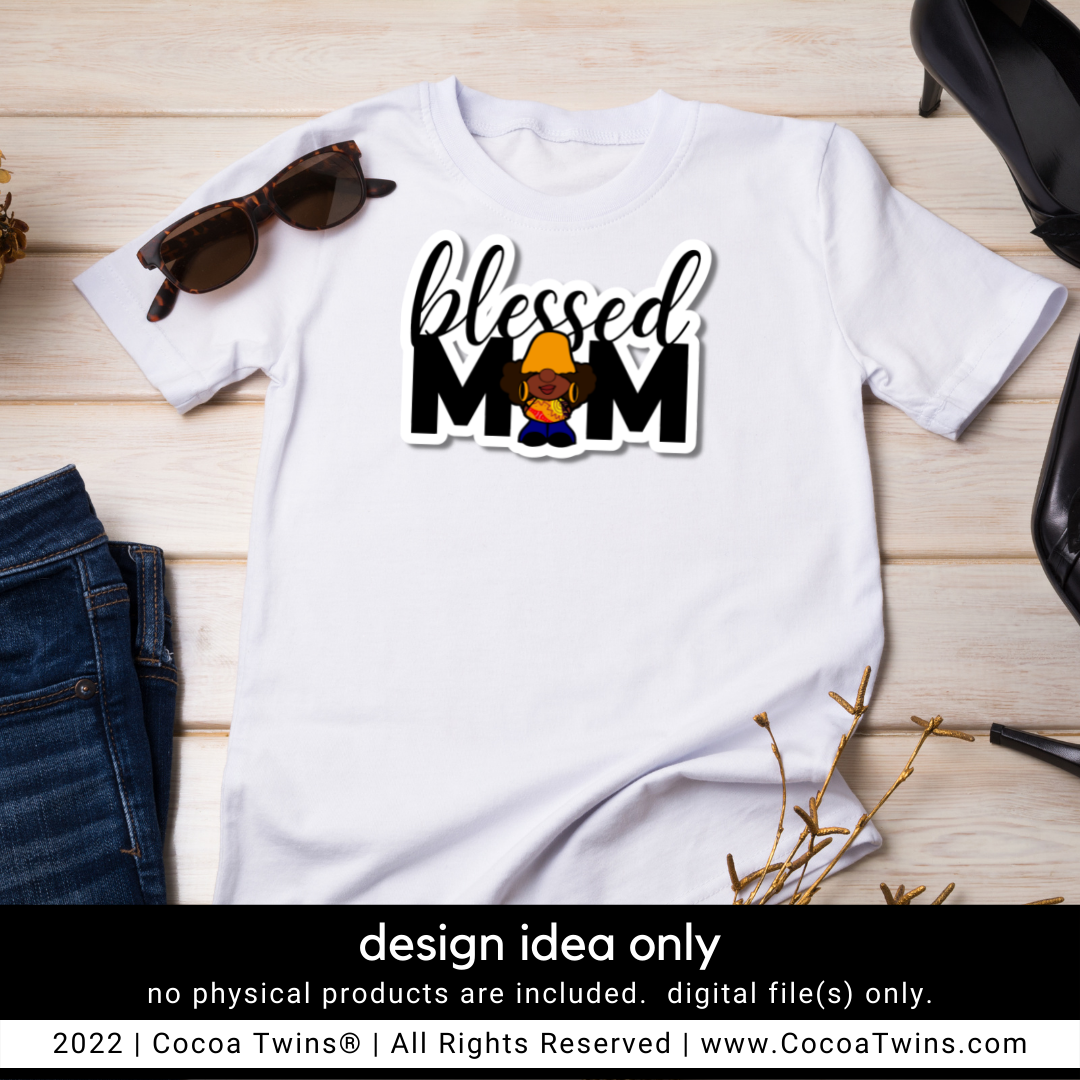 Blessed Mom Gnomie Sublimation Plug and Play Digital Design - Black and Gold