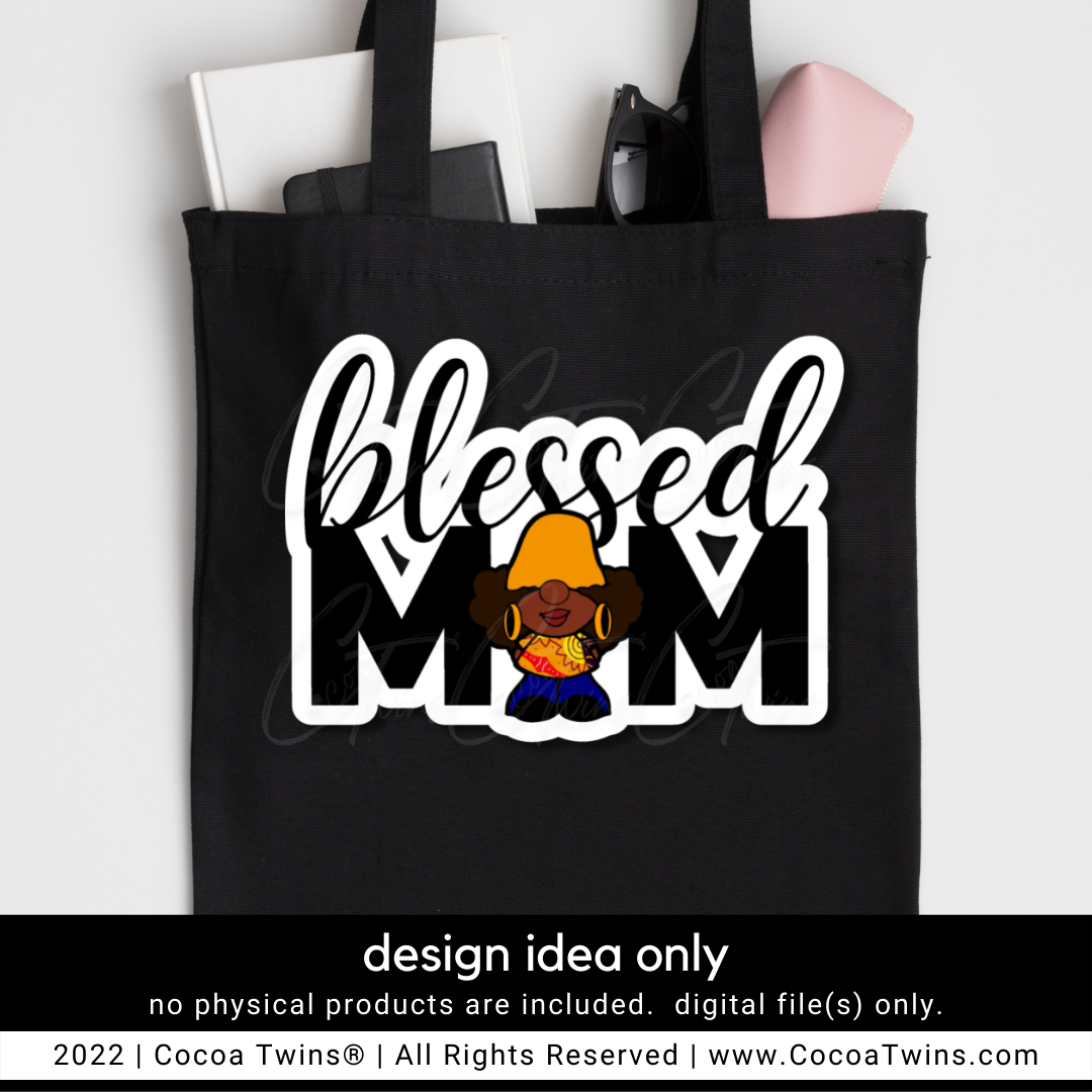 Blessed Mom Gnomie Sublimation Plug and Play Digital Design - Black and Gold