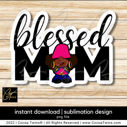 Blessed Mom Gnomie Sublimation Plug and Play Digital Design - Black and Pink