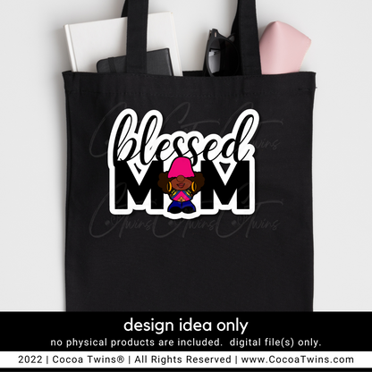 Blessed Mom Gnomie Sublimation Plug and Play Digital Design - Black and Pink