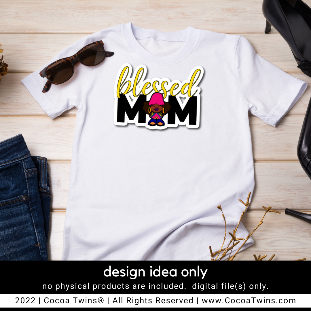 Blessed Mom Gnomie Sublimation Plug and Play Digital Design - Pink and Yellow