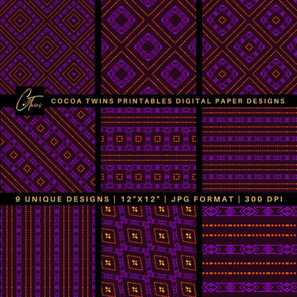 Digital Paper - Bohemian Inspired Purple and Orange
