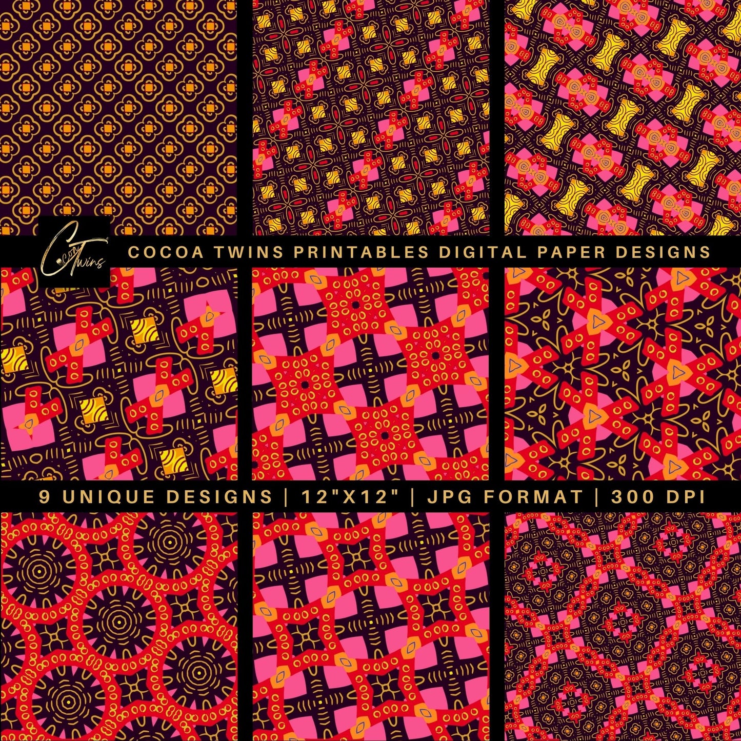 Digital Paper - Bohemian Inspired Red and Brown